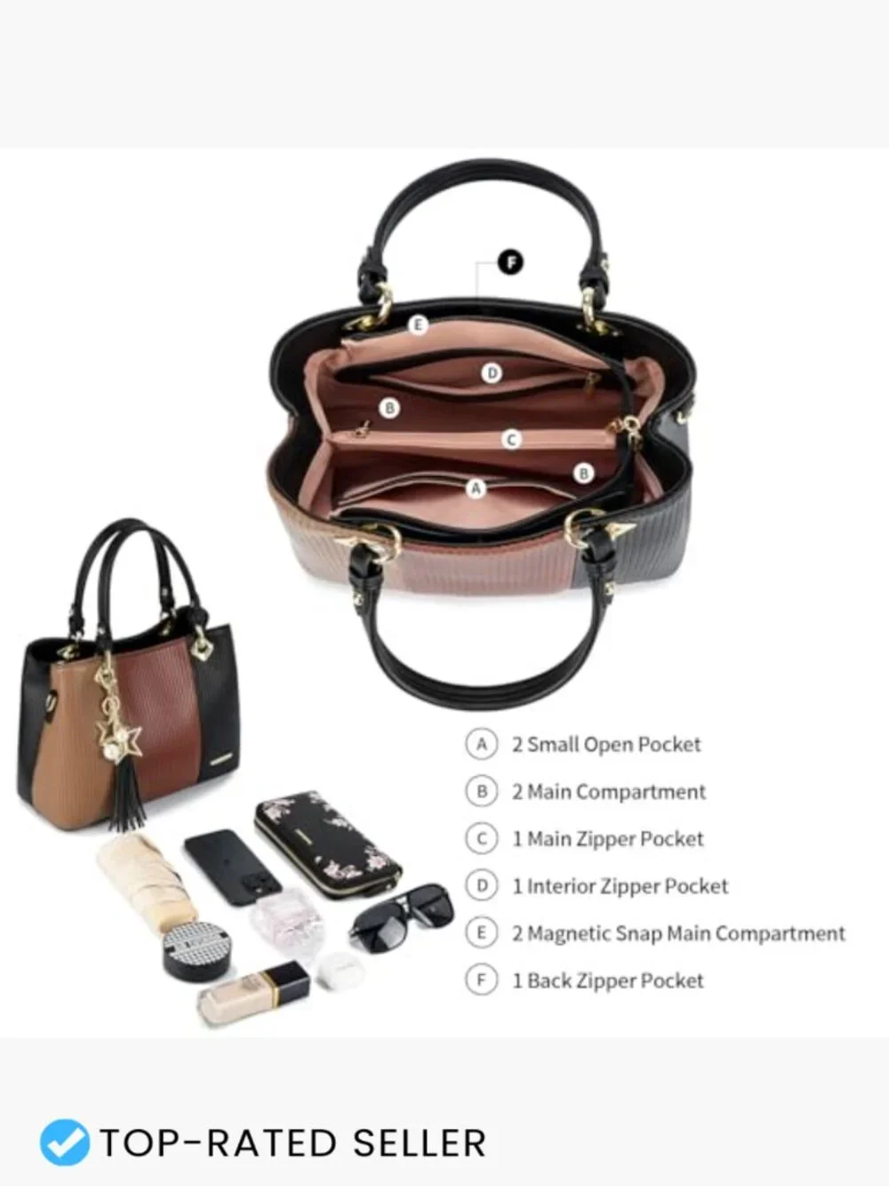 Women Satchel Handbags Multiple Pockets PU Leather Adjustable Strap Work Bag